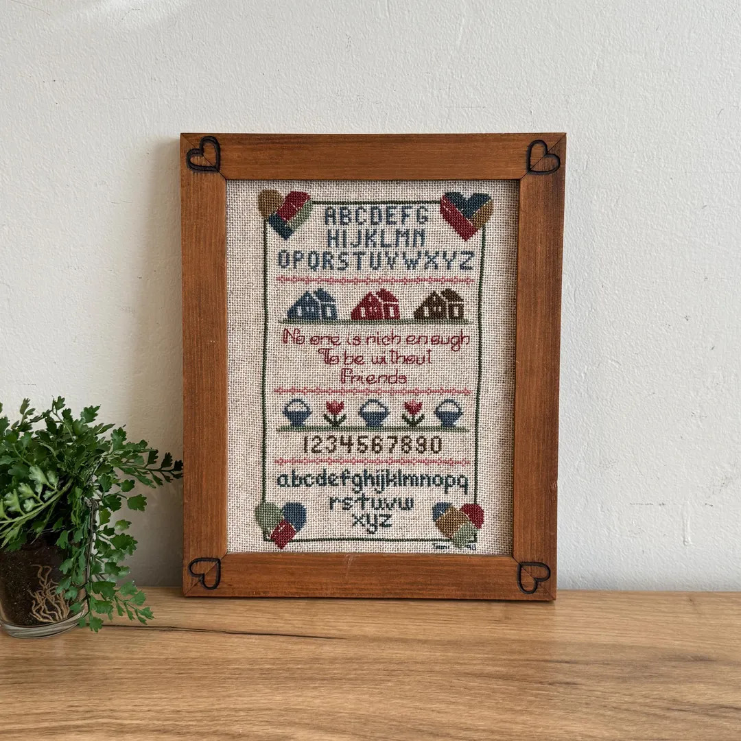 Vintage Cross Stitch Sampler | Framed Embroidered Alphabet Art | Cottagecore Wall Decor | Friends... | Etsy (US)