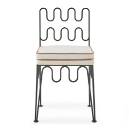 EM Wabi Sabi Wave Sculptural Metal Chair with Cushion-Black | Eternity Modern