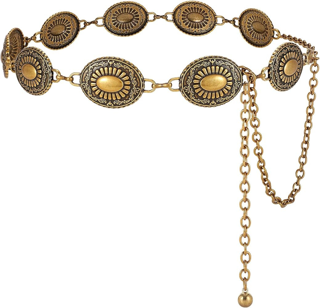 TRIWORKS Western Concho Belt for Women – Gold Chain Cowgirl Boho Belt for Dresses, Jeans & Coun... | Amazon (US)