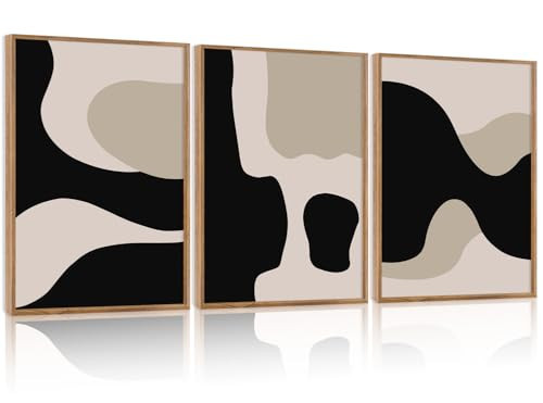 CHDITB Abstract Modern Framed Canvas Wall Art Set Of 3, Minimalist Wall Decor, Contemporary Artwork Prints, Neutral Black And Beige Abstract Line Paintings for Living Room Bedroom Decor (12X16 Inch) | Amazon (US)