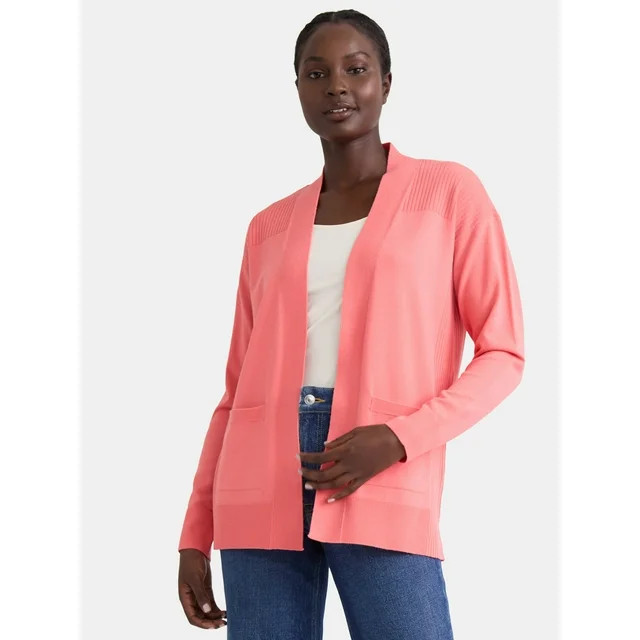 Time and Tru Women's Open Front Mixed Stitch Cardigan Sweater, Midweight, Sizes XS-XXXL - Walmart... | Walmart (US)