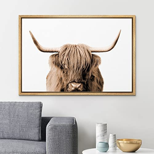 SIGNLEADER Framed Canvas Print Wall Art Brown Full-Frame Closeup of Shetland Cow Animals Wilderness  | Amazon (US)
