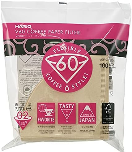 Hario V60 Paper Coffee Filters Single Use Pour Over Cone Filters Size 02, Natural, 100 count | Amazon (US)