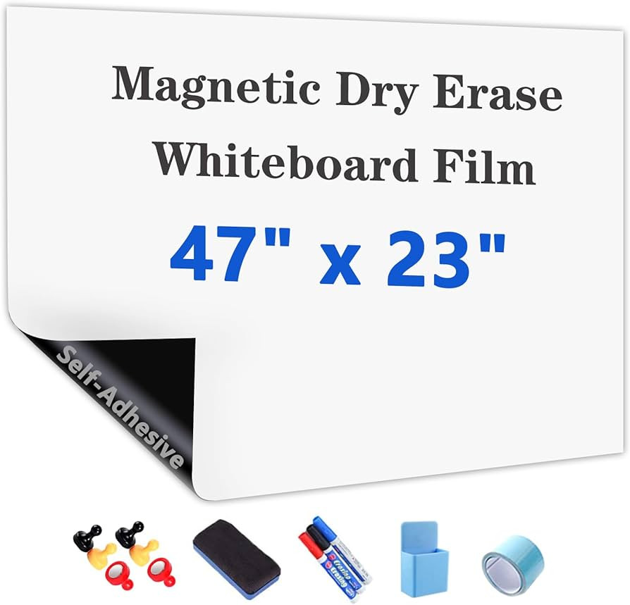 Magnetic Dry Erase Whiteboard Paper with Adhesive, 47" x 23" White Board Film for Wall, Easy to W... | Amazon (US)