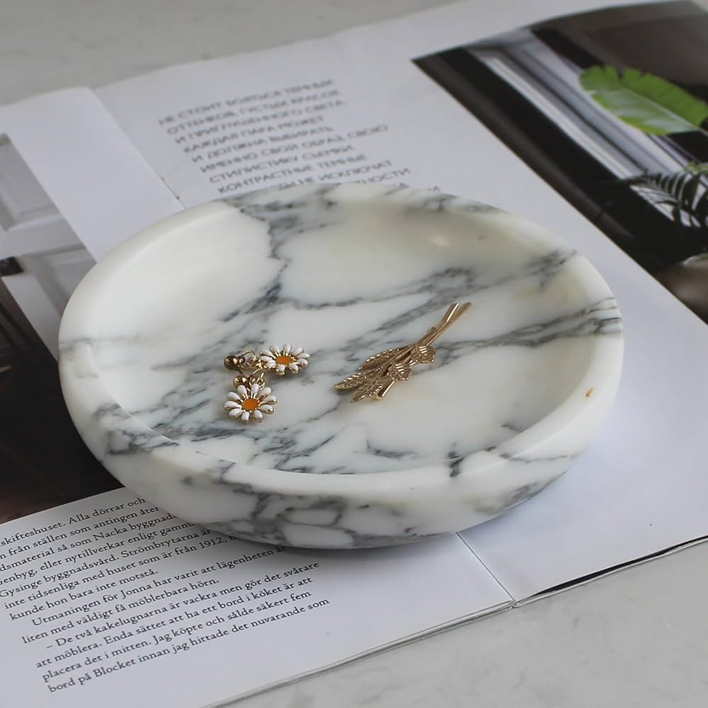 Natural Marble Jewelry Dish 5.5", Trinket Dish for Ring Earring, Gift for Woman Daugther (Arabesc... | Amazon (US)