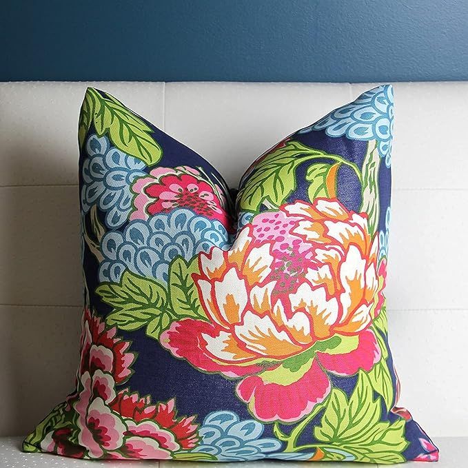 Chinoiserie Peony Navy Pink High End - Throw Pillow Covers Handmade Comfortable Cotton and Linen ... | Amazon (US)