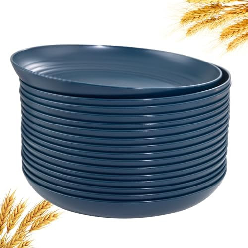 Dark Blue Wheat Straw Plates - 16pcs Dinner Set, Reusable, Unbreakable, Dishwasher & Microwave Sa... | Amazon (US)