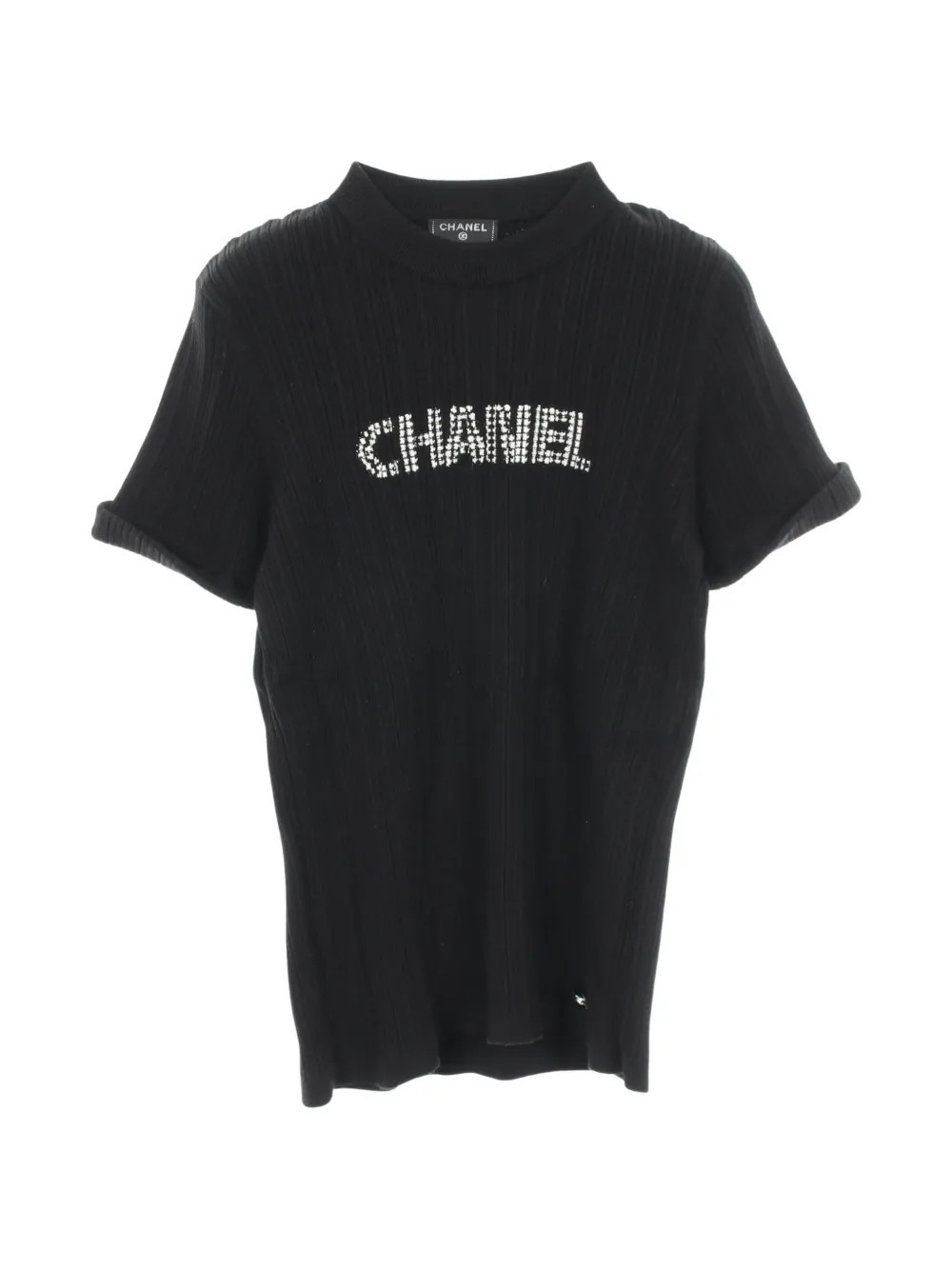 CHANEL Pre-Owned 1986-1988 logo-intarsia T-shirt - Black | Farfetch Global