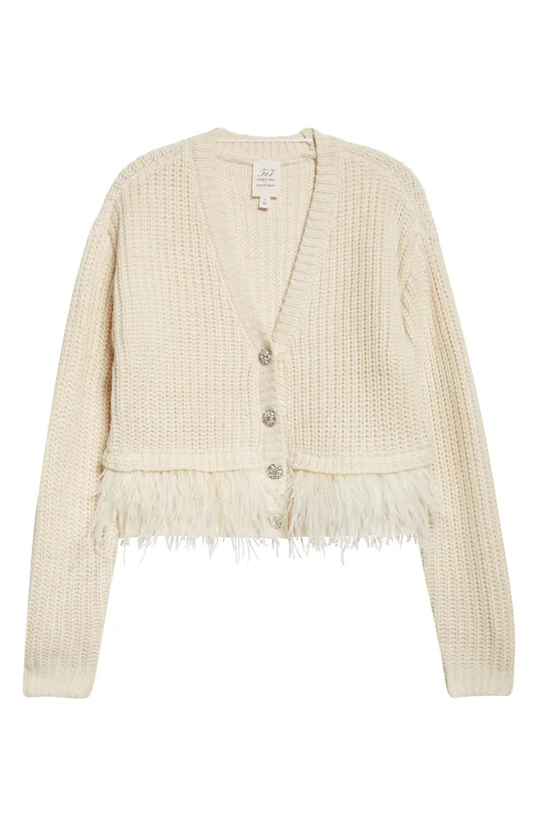 Krissi Embellished Button Feather Trim Cardigan | Nordstrom