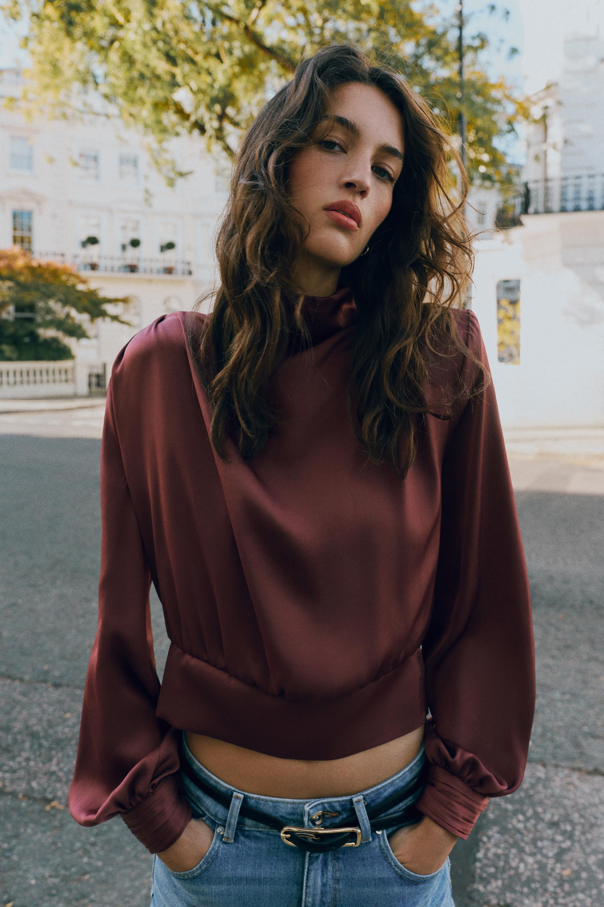SATIN BLOUSE WITH SHOULDER PADS | Zara US