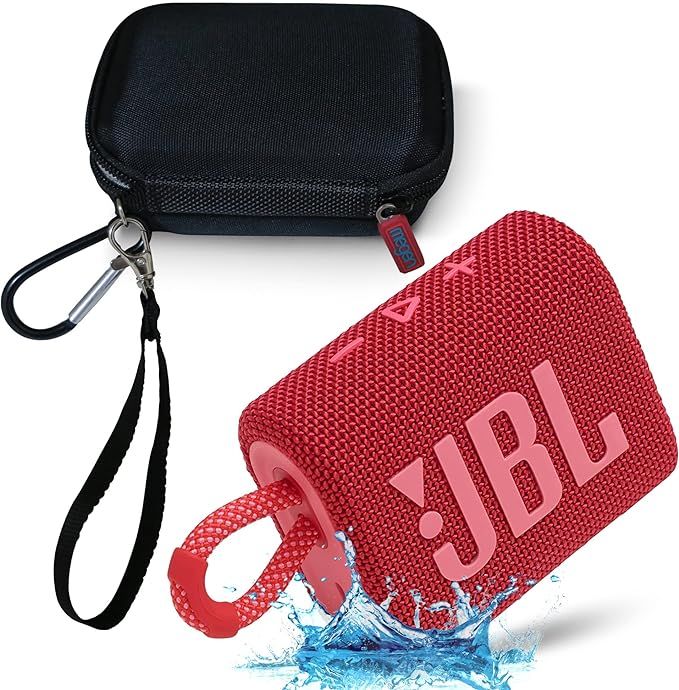 JBL GO 3 Waterproof Ultra Portable Bluetooth Speaker Bundle with Megen Hardshell Case (Red) | Amazon (US)
