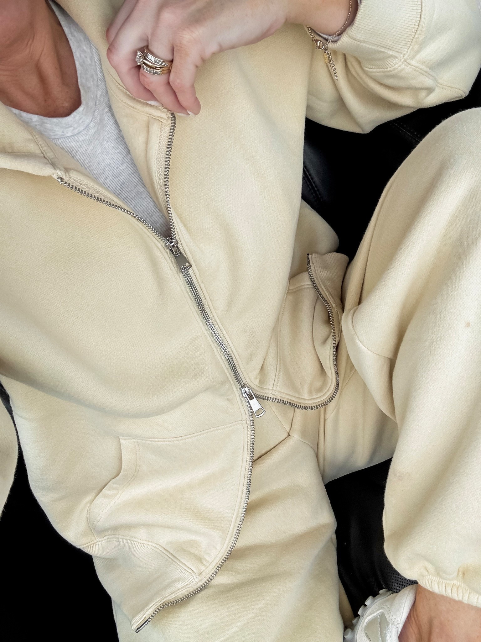 Today’s travel sweat set. Matching sweat set. Pale yellow. Butter yellow. Abercrombie. 
Both XS. 

#LTKPetite #LTKSeasonal #LTKootd