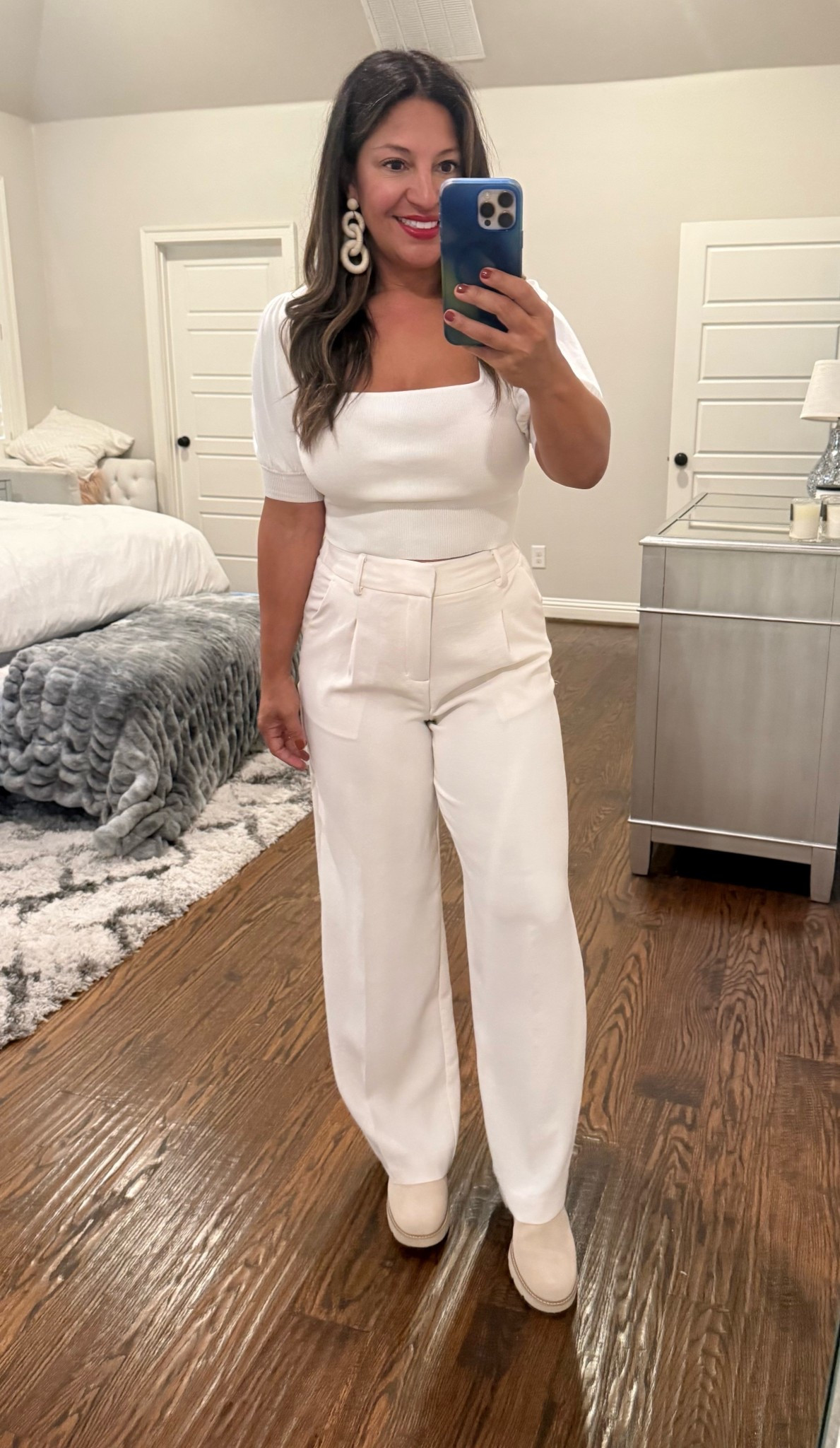 I love these crepe stretch trousers in a winter white! You can wear them year round! 

They come in a ton of colors but are selling fast because they’re so good and only $35!

I’m wearing a size six in the pants.

My booties are waterproof cream suede and come in regular and wide width!
I plan to wear these in Europe in the fall. They run true to size. 

#LTKSaleAlert #LTKFindsUnder50 #LTKSeasonal