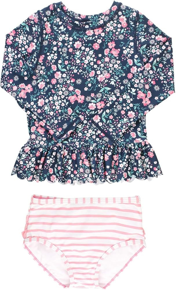RuffleButts Baby/Toddler Girls Scalloped Long Sleeve Rash Guard 2-Piece UPF50+ Sun Protected Swim... | Amazon (US)