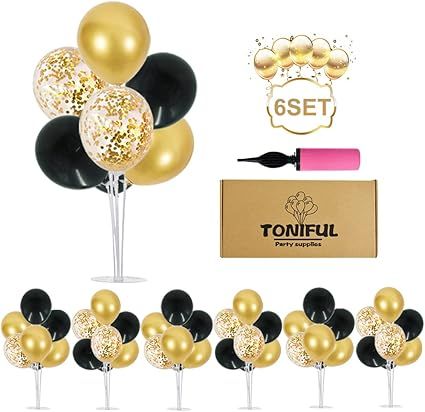 TONIFUL 6 Set Balloon Centerpieces for Table Black Gold Confetti Balloon Stand Kit for 2023 Gradu... | Amazon (US)