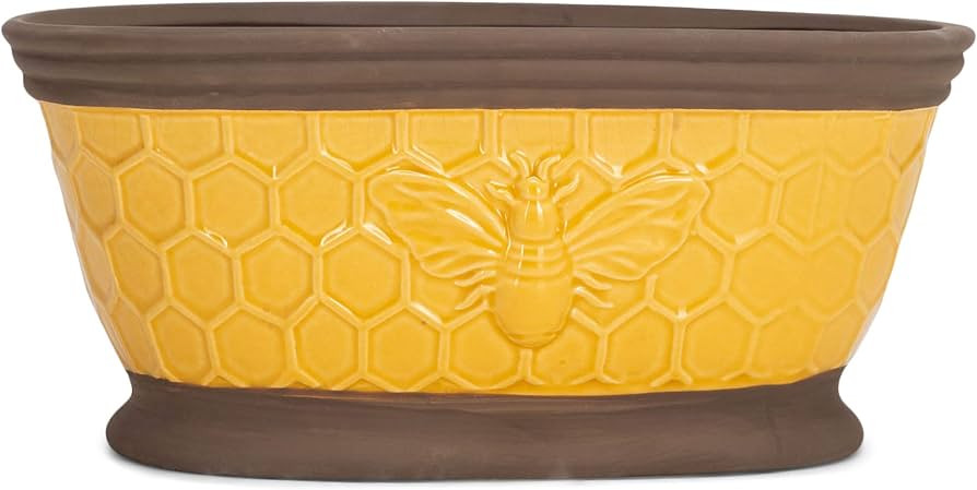 Napco 21882 Debossed Ceramic Oval Planter/Cache Pot, Honeycomb Bee | Amazon (US)