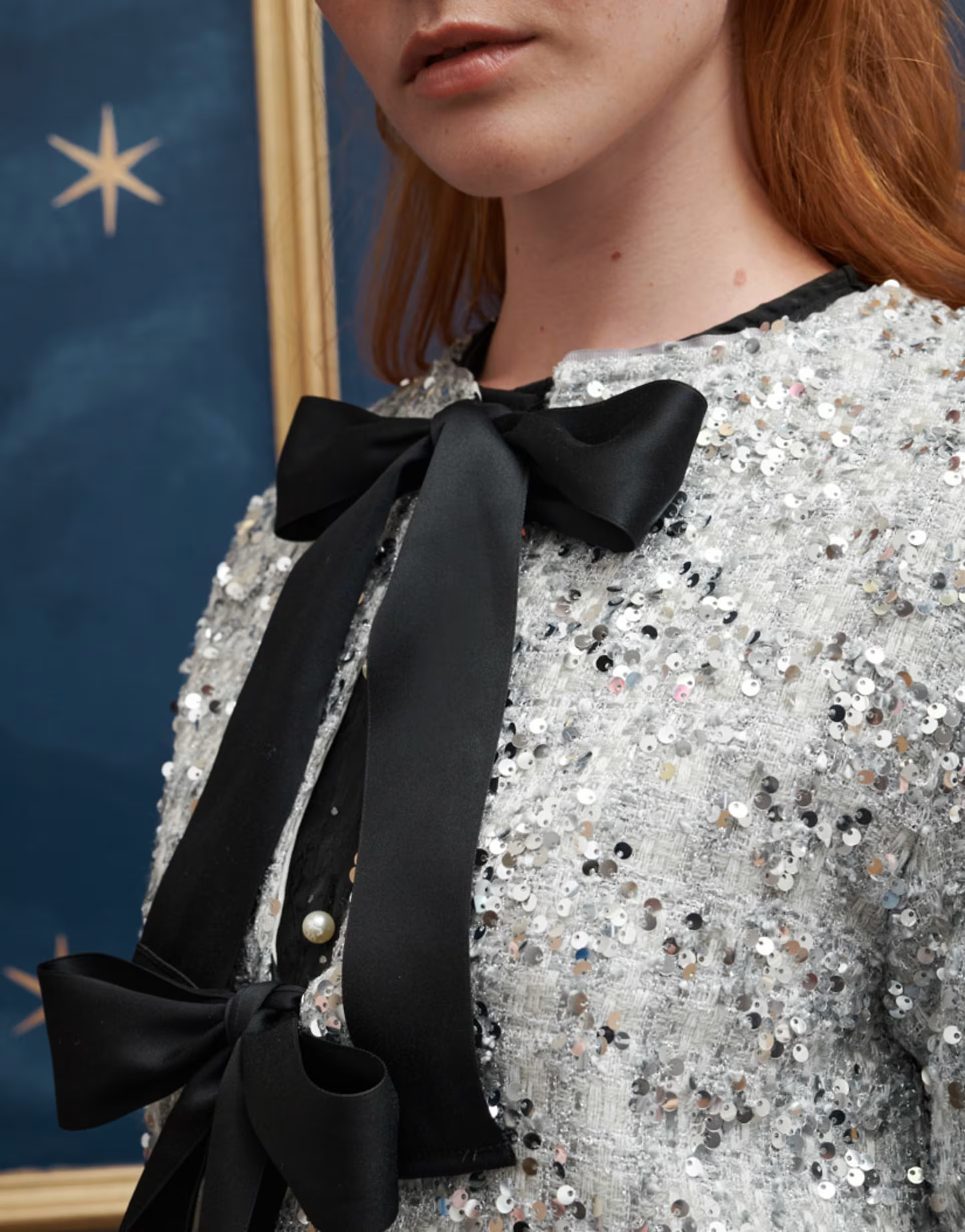 Sister Jane contrast bow knitted cardigan in silver | ASOS (Global)