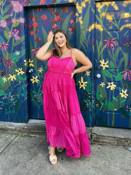 Having fun with color this summer 🌸🩷 wearing size 1X in dress, great for a wedding guest dress this summer. Sharing similar styles too! 

#LTKStyleTip #LTKWedding #LTKMidsize