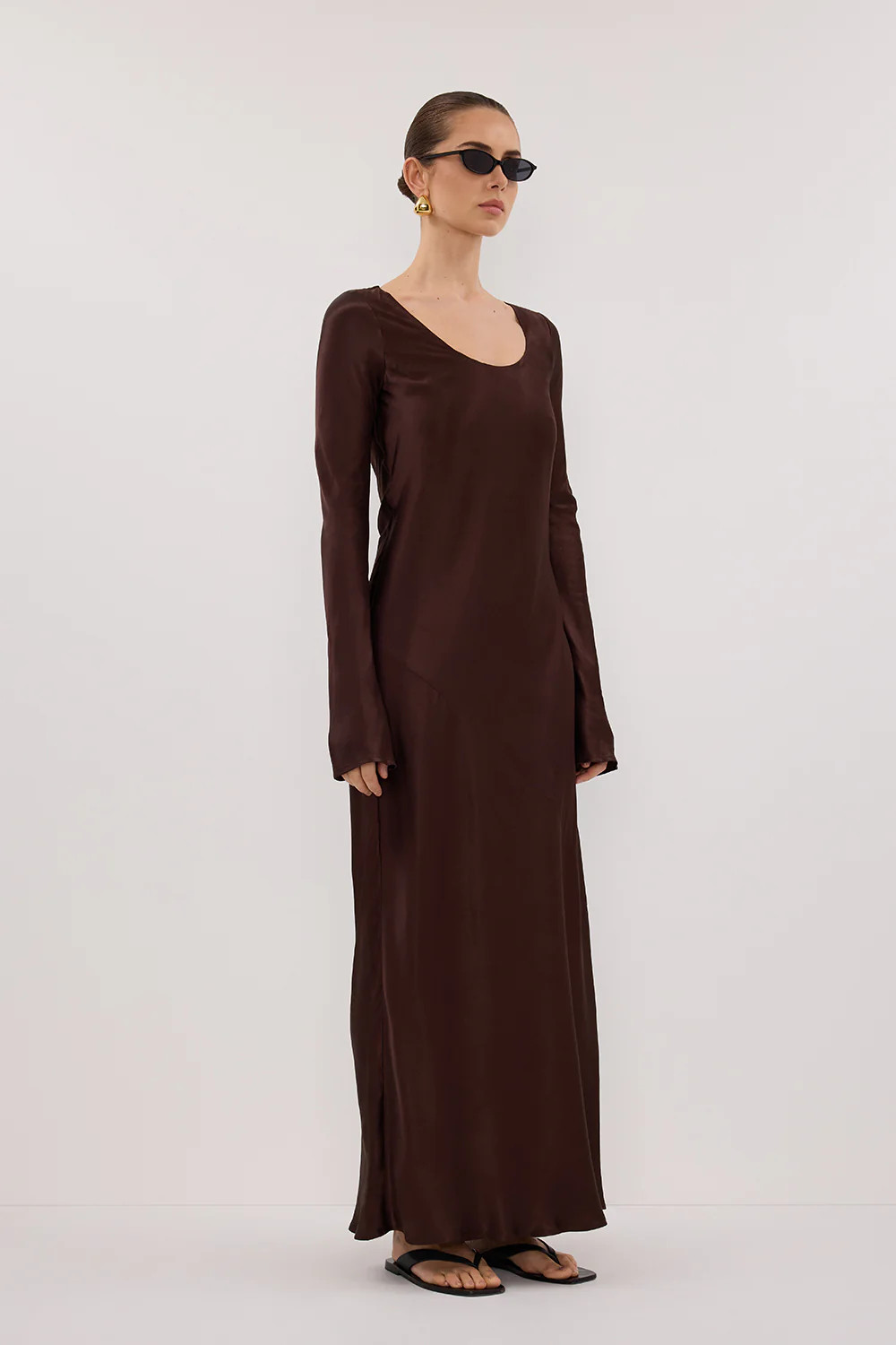 ELOISE BITTER CHOC SATIN MIDI DRESS | DISSH
