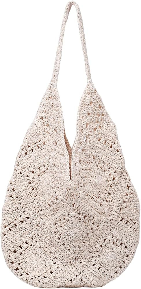 Crochet Beach Bag Beach Bags for Women Soft Summer Beach Tote Woven Purses for Summer Vacation | Amazon (US)