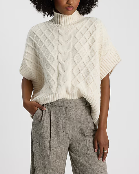 Cable Knit Turtleneck Oversized Sweater Vest | Express