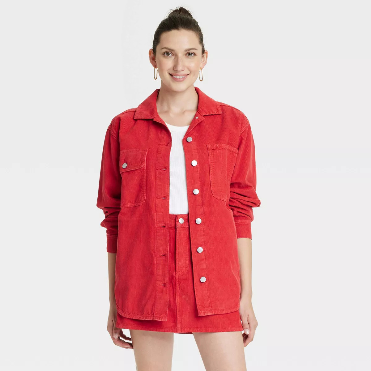Women's Long Sleeve Corduroy Shacket - Universal Thread™ Red | Target