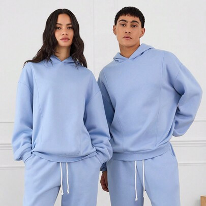 2pcs Set Unisex Loose Dropped Shoulder Hoodie & Drawstring Waist Jogger Pants Sweatsuit, Suitable For Autumn/Winter | SHEIN