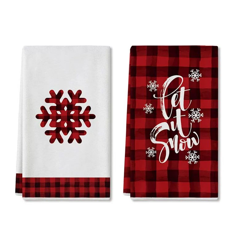 Artoid Mode Buffalo Plaid Christmas Kitchen Towels 2-Pack 18 x 26 Snowflake Let It Snow | Walmart (US)