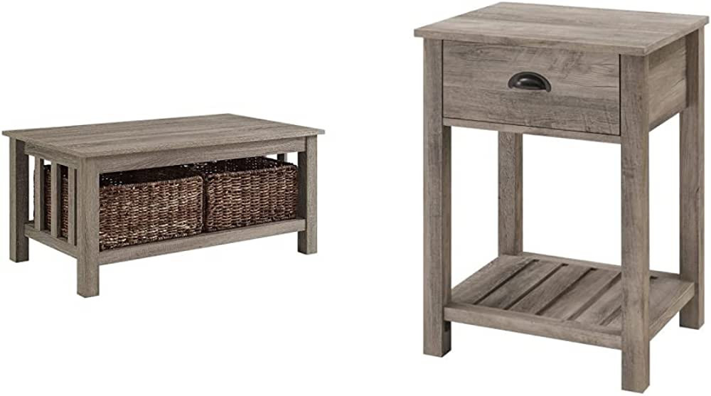 Walker Edison Alayna Mission Style Two Tier Coffee Table, 40 Inch & Farmhouse Square Side Accent ... | Amazon (US)