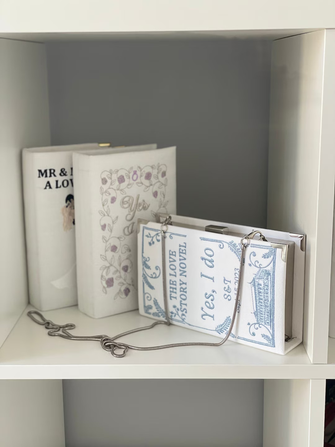 Book Clutch Purse Wedding, Custom Designed Embroidered Book Bag , Blue Purse Linen, Canvas, Velve... | Etsy (US)