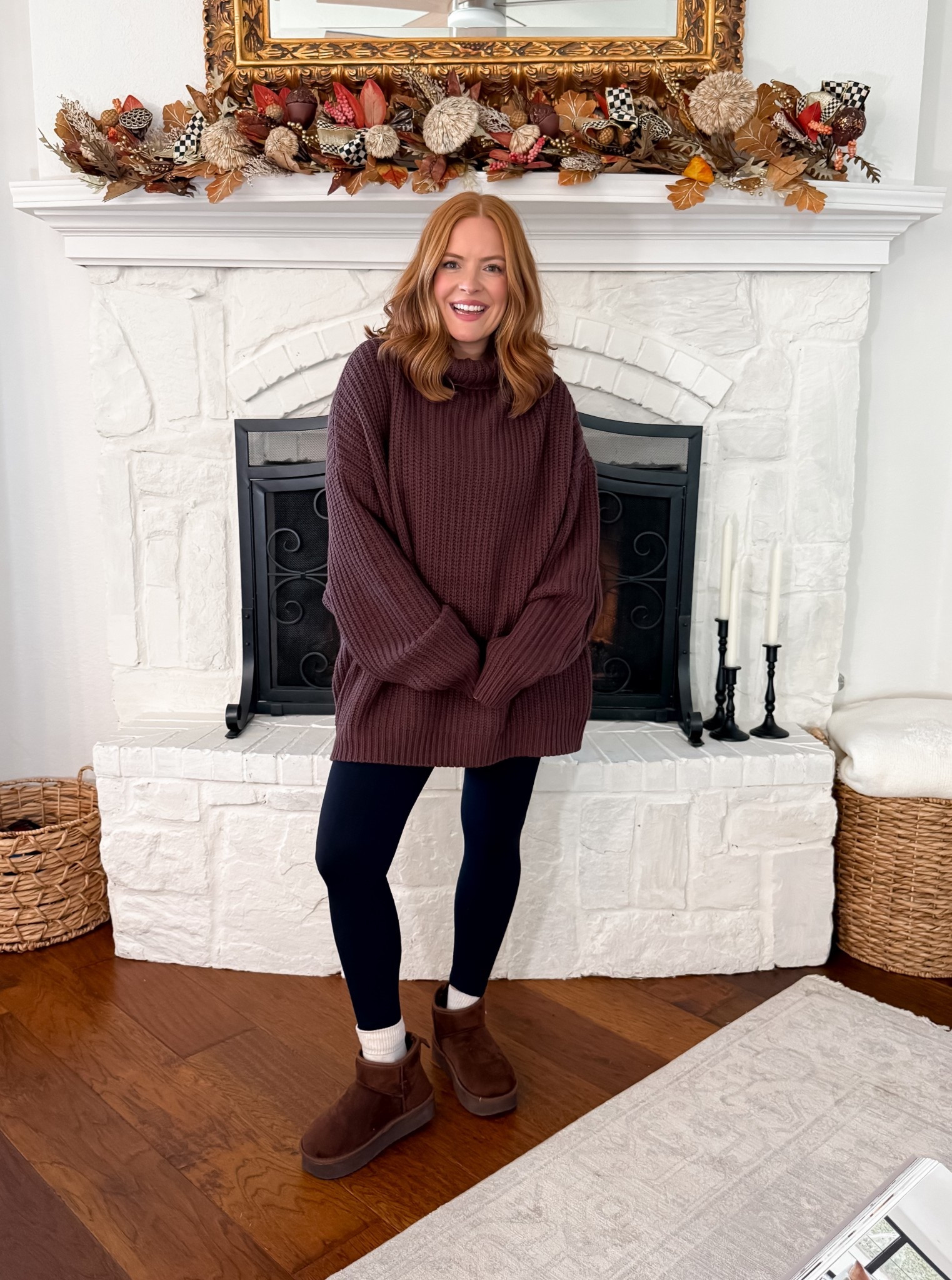 🍂 Cozy Thanksgiving Outfit Idea 🍁
If your holiday vibe is comfort first, this oversized sweater + leggings + mini boots combo is perfection. Warm, stretchy, and totally hosting-approved 🦃✨

📌 What I’m Wearing:
✔️ Chunky oversized turtleneck sweater
✔️ Black leggings (soft + high-waisted)
✔️ Mini platform shearling boots
✔️ Cozy crew socks

Style tip: Go oversized on top + fitted bottoms for that cute but comfy balance. Perfect for eating all the pie 😌🥧

🛒 Shop My Thanksgiving Outfit:
#ltkfall #ltkcozy #thanksgivingoutfit #fallstyle #workingmomstyle #sweaterweather #ltkholiday #ltkfashion #momstyleblogger #cozystyle