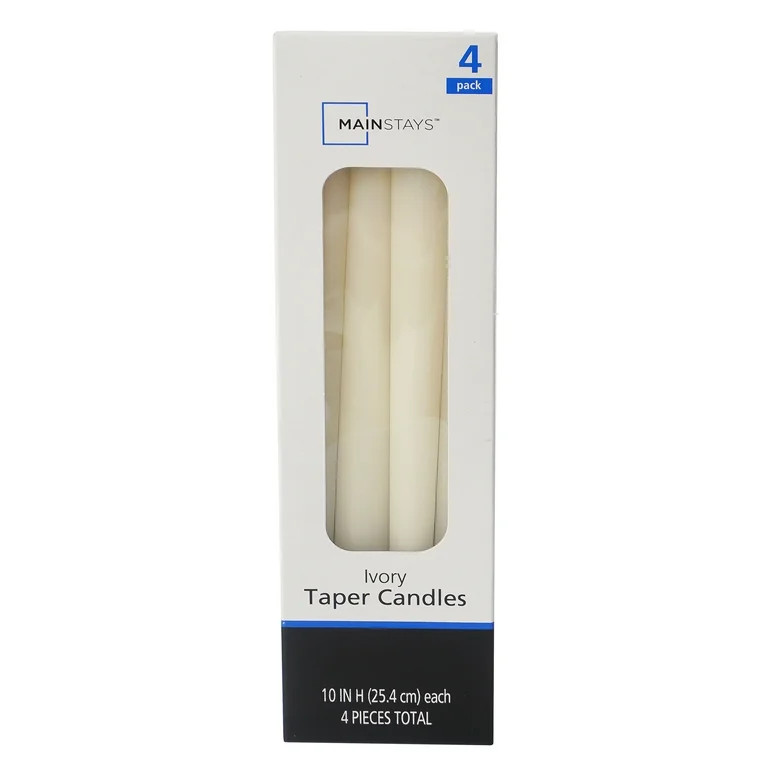 Mainstays Single Wick 10" Taper Candle, Unscented, Ivory, 4 Pack | Walmart (US)