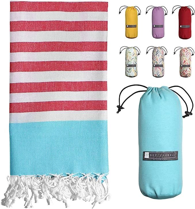 BAY LAUREL Turkish Beach Towel with Travel Bag 39 x 71 Quick Dry Sand Free Lightweight Large Over... | Amazon (US)