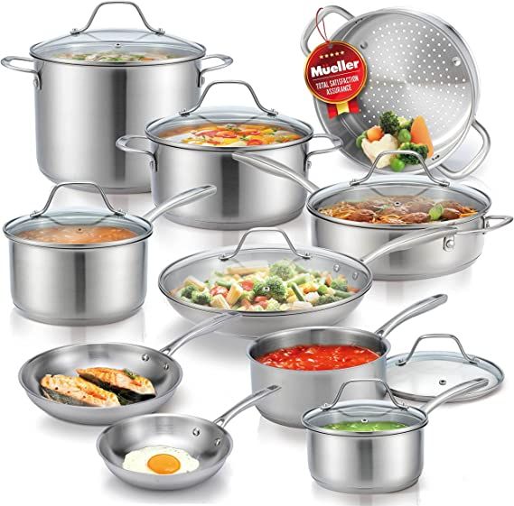 Mueller Pots and Pans Set 17-Piece, Ultra-Clad Pro Stainless Steel Cookware Set, Ergonomic and Ev... | Amazon (US)