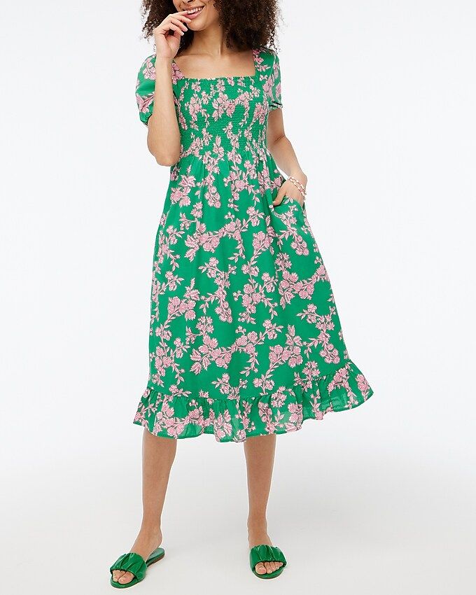 Smocked midi dress with puff sleeves | J.Crew Factory