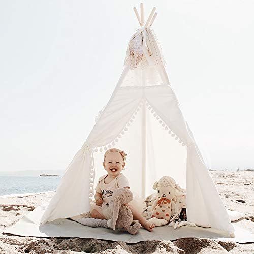 little dove Kids Teepee Tent 6' Children Indian Play Tent Lace and Pompom Ball Design with Led St... | Amazon (US)