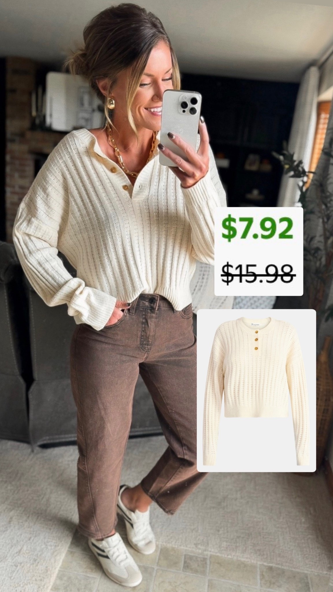 Top now less than $8 🤯 
Cream henley/ medium 
Brown barrel / 6

#walmartpartner

#LTKSeasonal #LTKStyleTip