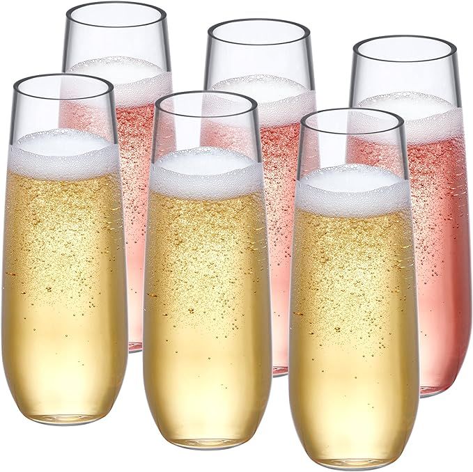 Amazing Abby - Celia - 8-Ounce Unbreakable Tritan Champagne Flutes (Set of 6), Plastic Stemless W... | Amazon (US)