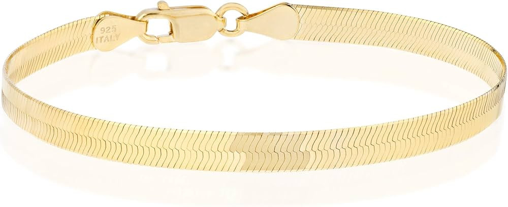 Miabella 18K Gold Over 925 Sterling Silver Italian Solid 4.5mm Flexible Flat Herringbone Link Cha... | Amazon (US)
