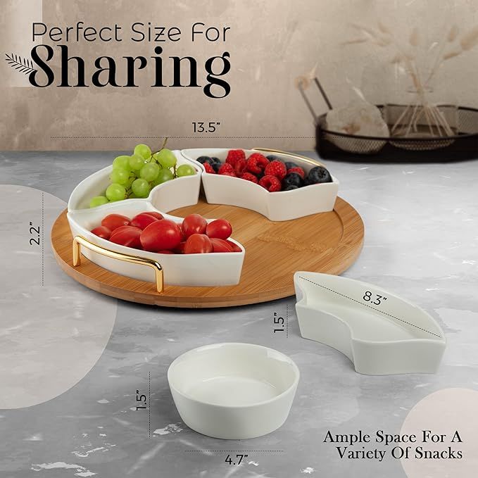 Chip And Dip Serving Set, 13.5" Serving Platters And Trays, Appetizer Serving Tray, Divided Servi... | Amazon (US)