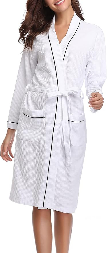Vlazom Waffle Dressing Gowns Unisex Kimono Robe Cotton Lightweight Bathrobe for All Seasons Spa H... | Amazon (UK)
