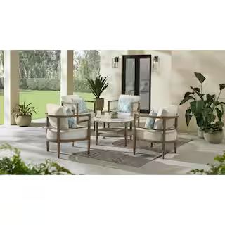 Saddle View Brown 5-Piece Metal Patio Conversation Set with CushionGuard Charter Almond Biscotti ... | The Home Depot