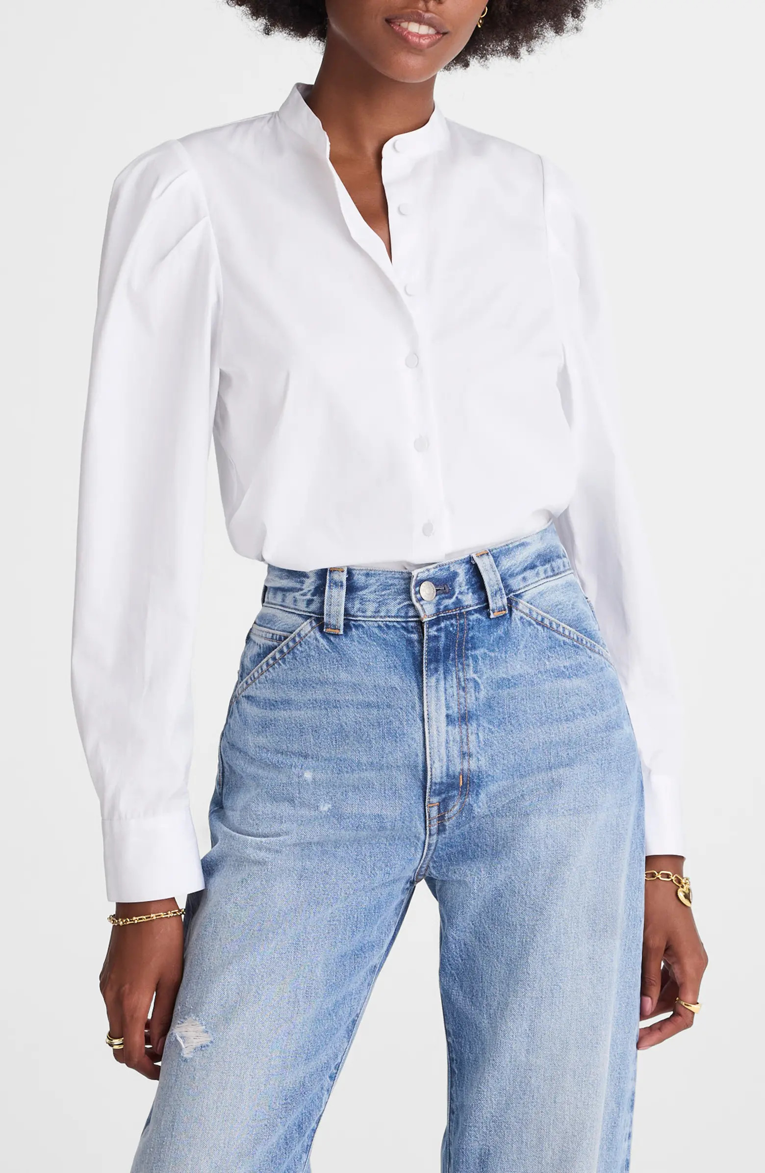 Paulina Cotton Poplin Band Collar Button-Up Shirt | Nordstrom