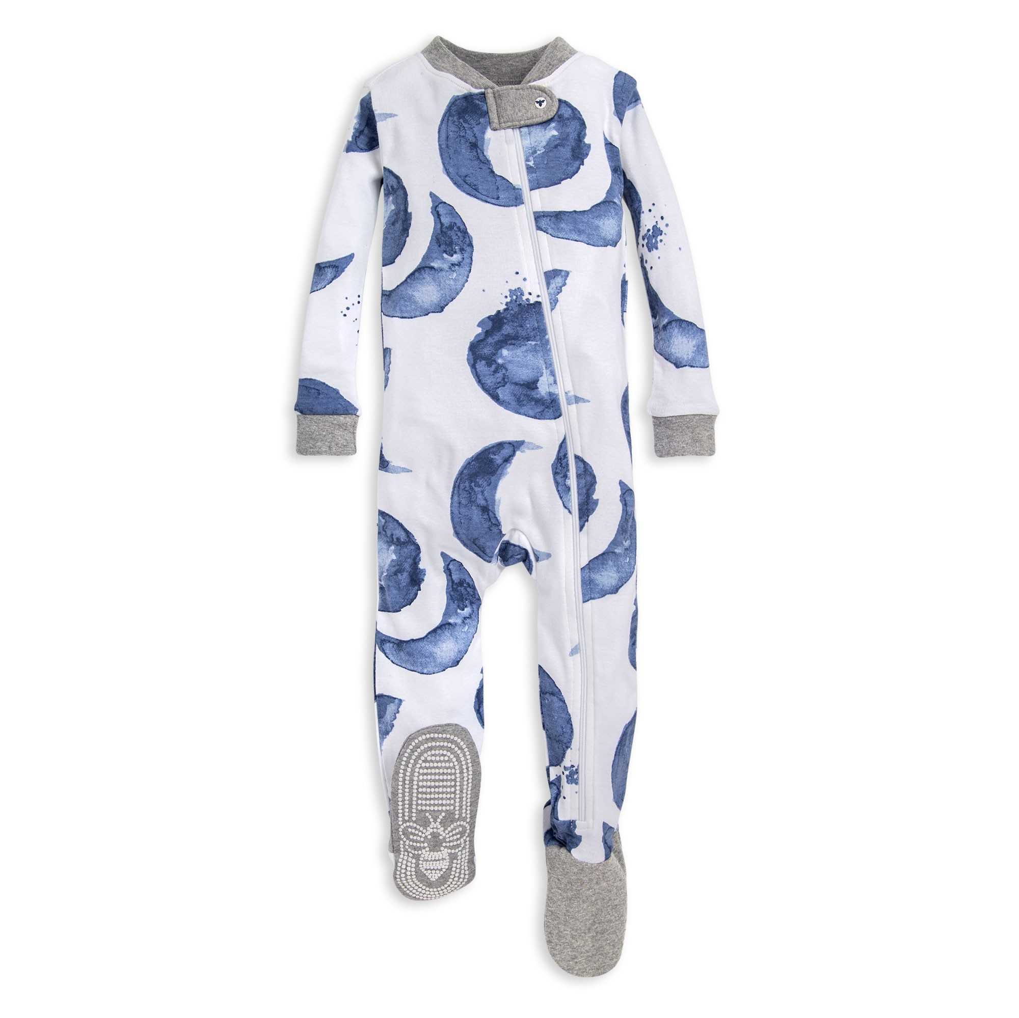 Watercolor Hello Moon! Organic Baby Zip Front Snug Fit Footed Pajamas | Burts Bees Baby