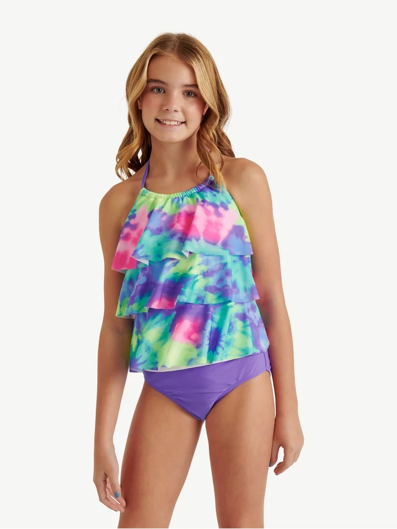 Justice Girls 2 piece Ruffle Halter Tankini Swimsuit, sizes XS-XL | Walmart (US)