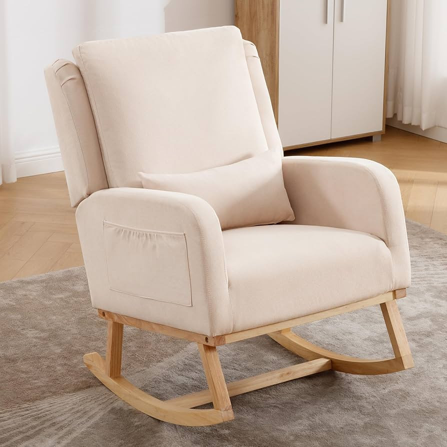 Rocking Chair Nursery, Upholstered Fabric Nursing Rocking Chairs with Lumbar Pillow, Modern Nurse... | Amazon (US)