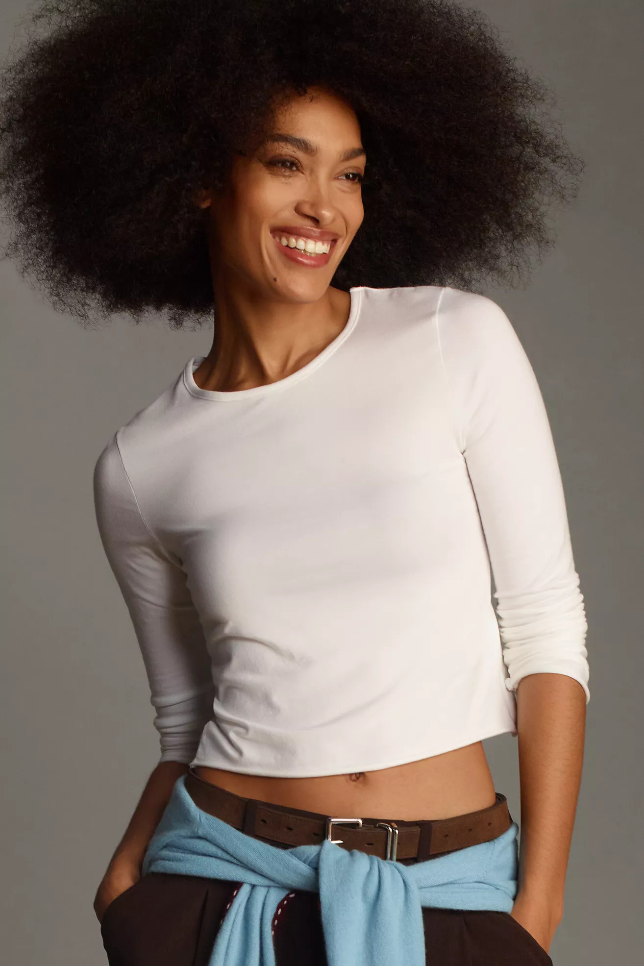 By Anthropologie Long-Sleeve Raw-Edge Baby Tee | Anthropologie (US)