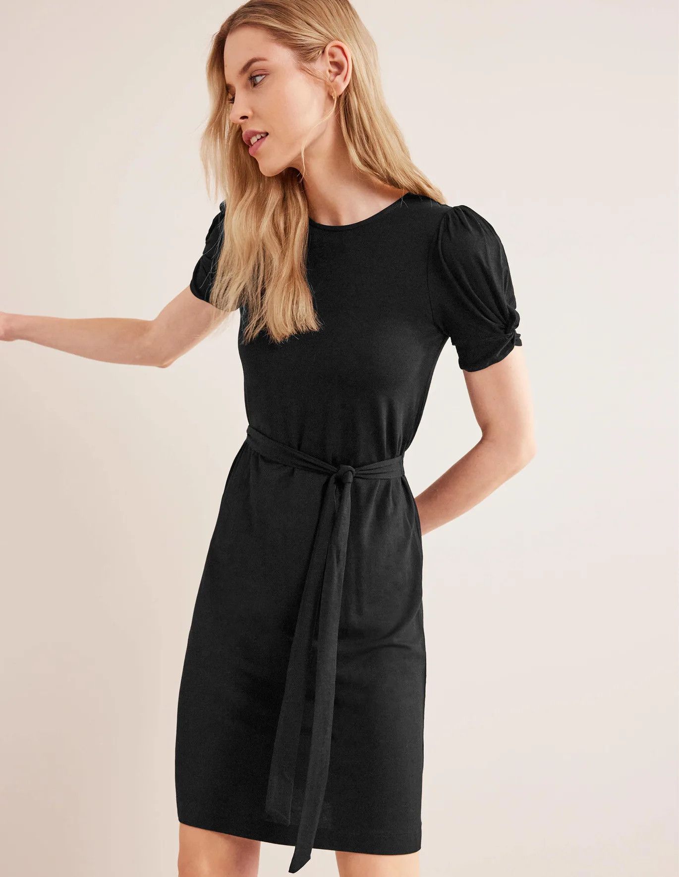 Knot Detail Jersey Mini Dress - Black | Boden (US)