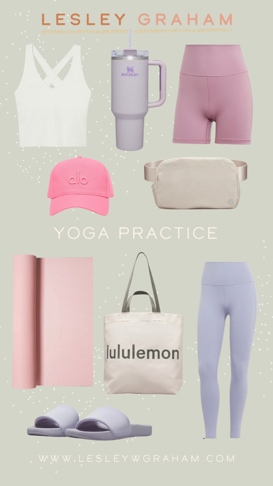 Yoga Practice. Pastel yoga clothes. LuLuLemon bag. Alo hat. Pink hat. Everywhere bag. Pink yoga mat. Stanley water bottle. LuLuLemon slides. 

#LTKSeasonal #LTKunder100 #LTKFitness