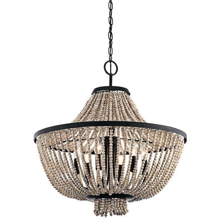 Kichler Brisbane 24" Wide Distressed Black Beaded 6-Light Chandelier | Lamps Plus